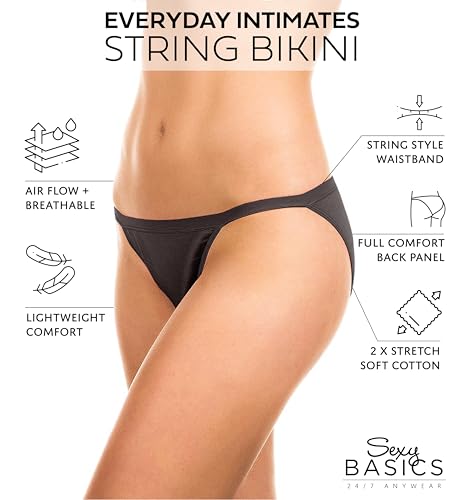 Sexy Basics Womens 12 Pack & 18 Pack String Bikini Briefs | 100% Cotton Underwear
