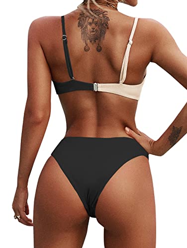 ZAFUL Women's Ribbed O-Ring String Bikini Swimsuit Cheeky Thong Swimwear Two Pieces Bathing Suit
