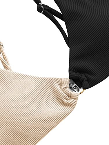 ZAFUL Women's Ribbed O-Ring String Bikini Swimsuit Cheeky Thong Swimwear Two Pieces Bathing Suit