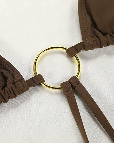 Women Halter String Bikini Set Sexy Thong Cheeky Two Piece Swimsuits Solid Color Bathing Swimwear