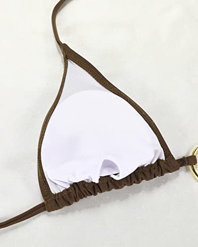 Women Halter String Bikini Set Sexy Thong Cheeky Two Piece Swimsuits Solid Color Bathing Swimwear