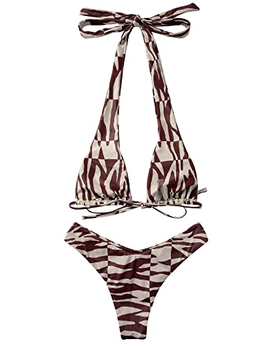 OMKAGI Sexy Thong Bikini Set for Women Swimsuit Push Up String Brazilian Bathing Suits(S,3-Zebra Print)