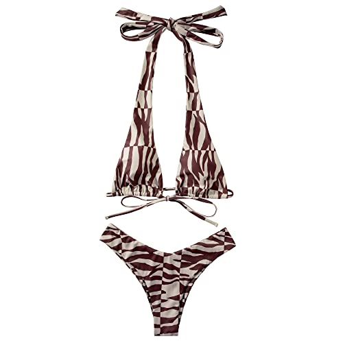 OMKAGI Sexy Thong Bikini Set for Women Swimsuit Push Up String Brazilian Bathing Suits(S,3-Zebra Print)