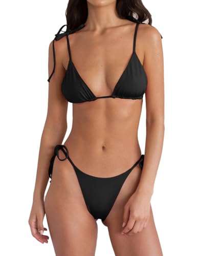 Dnzzs Women's Bikini Sets 2 Piece High Waisted Bathing Suit for Women Adjustable String Triangle Bikini Sexy Swimsuit Beach Black