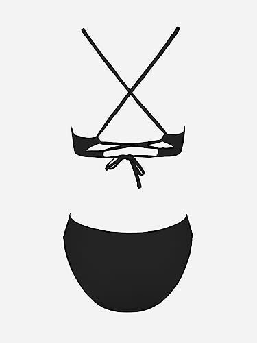 CUPSHE Bikini Set for Women Two Piece Swimsuits V Neck Low Rise Crisscross Back Self Tie Spaghetti Straps,M Black