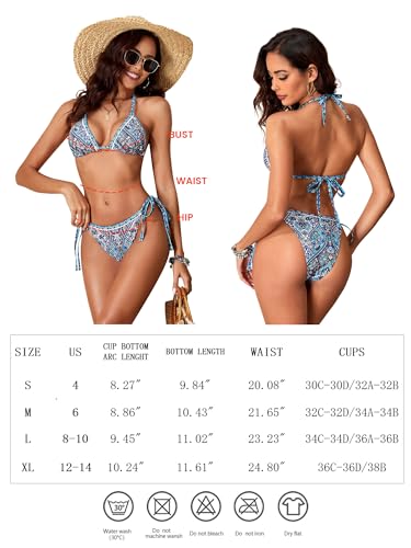 ZAFUL String Womens Bikini 2 Piece Halter Triangle Sexy Womens Swimsuits Teen Retro Floral Womens Bathing Suits 2024 Modest High Cut Swimwear M