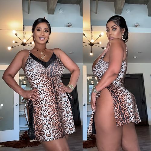 Avidlove Leopard Negligee Lingerie Sexy Babydoll Nightgown Lace Chemise Sleepwear(Leopard-Coffee,S)