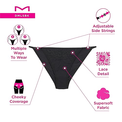 Maidenform Women's M Adjustable String Bikini Underwear, No-Show Panties, Multi-Way Straps, 3-Pack