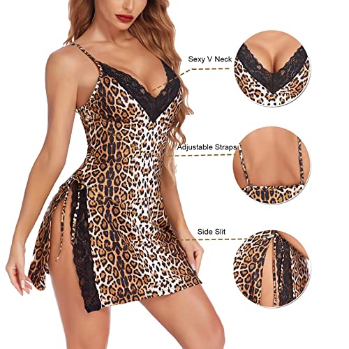 Avidlove Leopard Negligee Lingerie Sexy Babydoll Nightgown Lace Chemise Sleepwear(Leopard-Coffee,S)