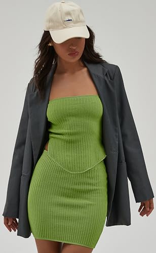 CHYRII Womens Sexy Summer Two Piece Outfits Bandeau Going Out Crop Tops Bodycon Skirt Sets Mini Dress Green S