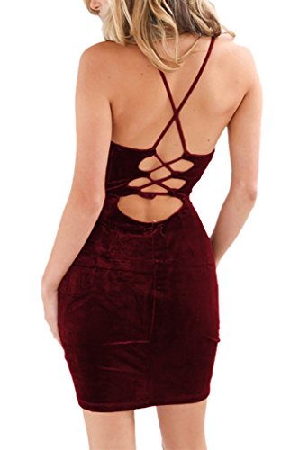 Zyyfly Doramode Womens Spaghetti Strap Bodycon Sleeveless Backless Velvet Sexy Short Club Dress