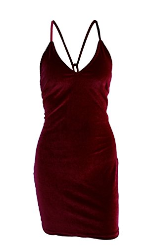 Zyyfly Doramode Womens Spaghetti Strap Bodycon Sleeveless Backless Velvet Sexy Short Club Dress