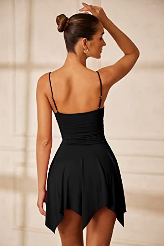 Memoriesea Women's Sexy V Neck Sleeveless Spaghetti Strap Mini Club Party Slip Dress Black