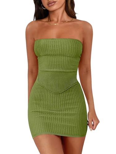 LILLUSORY 2 Piece Outfits for Women Sexy Skirt Matching Sets Short Summer Vacation Two Piece Going Out Comfy Body Con Suit Green