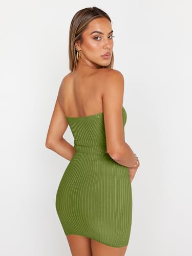 LILLUSORY 2 Piece Outfits for Women Sexy Skirt Matching Sets Short Summer Vacation Two Piece Going Out Comfy Body Con Suit Green