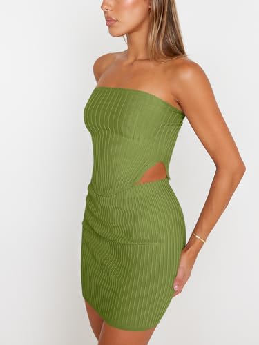 LILLUSORY 2 Piece Outfits for Women Sexy Skirt Matching Sets Short Summer Vacation Two Piece Going Out Comfy Body Con Suit Green