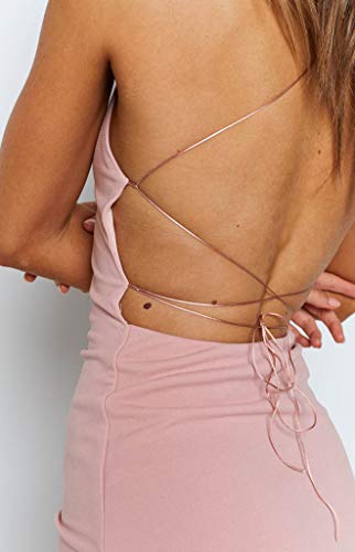 Sarwoldey Women Sexy Dresses Backless Bodycon Party Mini Dress (S, Pink)