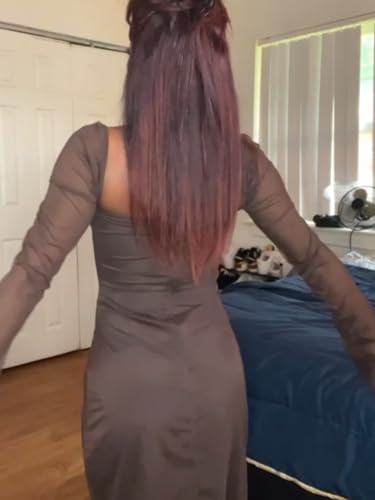 Sexy Dress for Women Party Club Night, Puff Long Sleeve Mesh Club Mini Bodycon Dresses Halter Neck Outfits Brown S