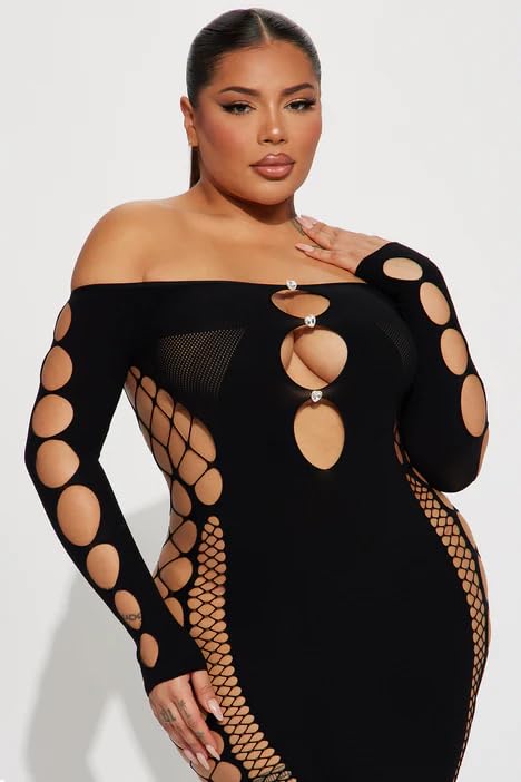 ZileZile Women's Sexy Off Shoulder Rhinestone Mesh Bodycon Dress Hollow Out Club Mini Dress Black