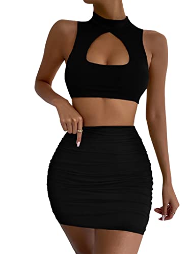 AZ thriving Women's Sexy Cute Gong Out Ruched Party Club Night Outfits Dress Large L 22068 Black