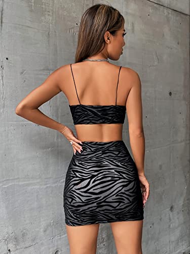 SOLY HUX Women's Sexy Cut Out Cami Dress Zebra Print Spaghetti Strap Bodycon Mini Dresses Black L