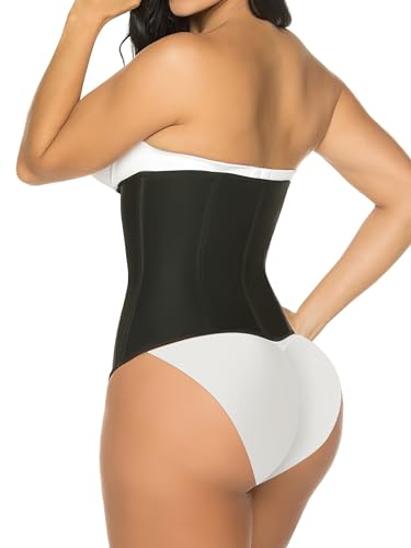 YIANNA Waist Trainer for Women Latex Underbust Tummy Control Waist Cincher Corset Hourglass Body Shaper Zipper and Hooks,YA2231-Black-XL