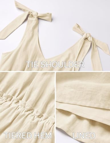 ZESICA Womens Summer Casual V Neck Sleeveless Mini Dress 2024 Tie Shoulder Tiered Ruffle Swing A Line Short Sundresses,Apricot,Small