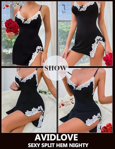 Avidlove Womens Lingerie Sexy Lingerie Dress for Women Negligee Lingerie Sets for Women Sexy (Black,XL)
