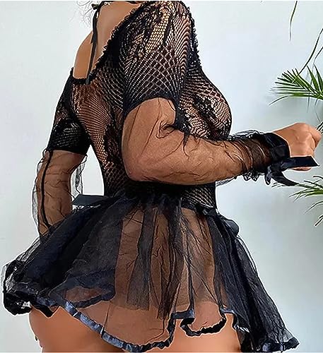 Avidlove Sexy Lingerie for Women Lace Babydoll Lingerie Dress Long Sleeve Lingerie Nightwear Chemise Nightie, Black, L