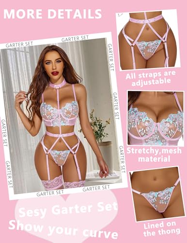 Avidlove Lingerie For Women Sexy Naughty with Choker Mini Teddy Lingerie Light Pink