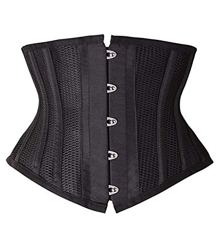 SHAPERX Women Petite Steel Boned Waist Trainer Underbust Corset Short Torso Mesh Body Shaper,SZ1995-Black-XL