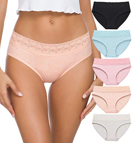 GNEPH Cotton Underwear for Women, Lace Panties for Women, Cotton Panties For Women 5 Pack(218M-Light)