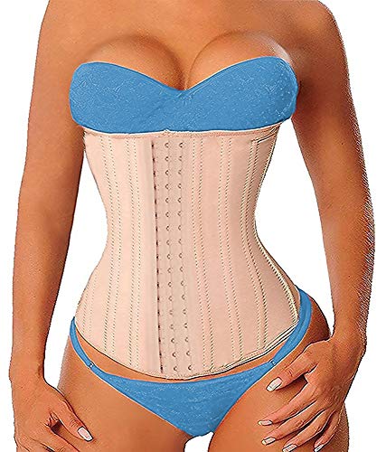 YIANNA Women's Latex Waist Trainer Long Torso Underbust Corsets Cincher Sport Girdle Body Shaper, Size XS (Beige)