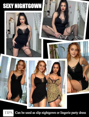 Avidlove Sexy Lingerie for Women Lace Night Gown Soft Sleepwear Babydoll Lingerie Nightgown(Black S)