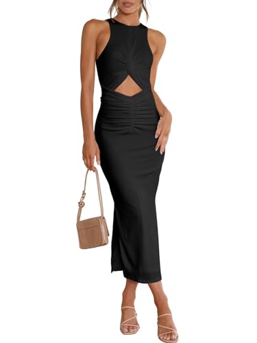 ANRABESS Womens Summer Formal Wedding Guest Dress Sexy Cutout Bodycon Slit Date Night Out Cocktail Dresses 2024 Resort Wear Black Small
