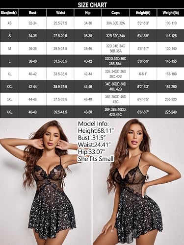 Avidlove Sexy Lingerie for Women Lace Babydoll Strap Chemise Nightgown Sleepwear Side Slit Nightdress
