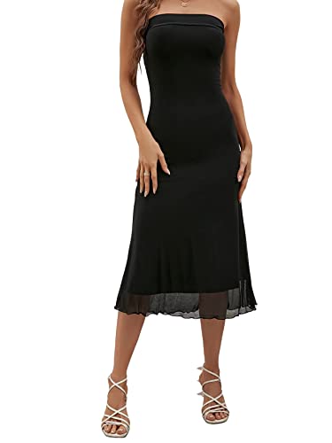 SOLY HUX Women's Strapless Midi Dress Tube Top Off Shoulder Sleeveless Fitted Cocktail Club Party Formal Long Dresses