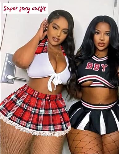 Avidlove Cosplay Lingerie for Women Sexy School Girl Outfit Role Playing Lingeri Set with Tie Top and Mini Skirt(White,L)