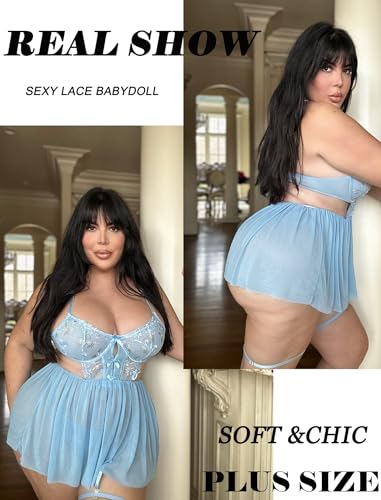 Avidlove Nighty Women's Lingerie Sexy Nightwear Spaghetti Strap Nightgown Babydoll Chemise Bridal Lingeries (Blue, Medium)