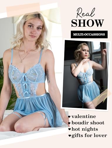 Avidlove Nighty Women's Lingerie Sexy Nightwear Spaghetti Strap Nightgown Babydoll Chemise Bridal Lingeries (Blue, Medium)