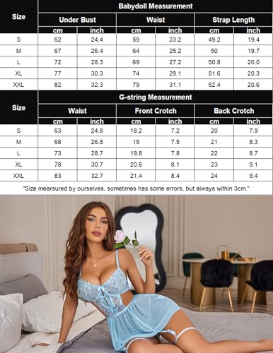 Avidlove Nighty Women's Lingerie Sexy Nightwear Spaghetti Strap Nightgown Babydoll Chemise Bridal Lingeries (Blue, Medium)