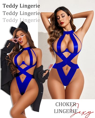 Avidlove Lingerie for Women Slutty Lingerie Bondaged Teddy Lingeries Sexy Cut Out Lingerie for Boudoir Shoot (Blue,S)