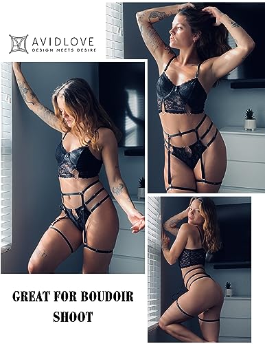 Avidlove Lingerie Sexy Set with Garter Belt Black Lingerie for Women Underwire Push Up Lingerie Lace Clubwear