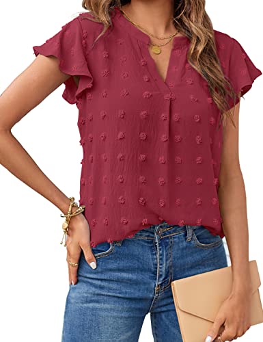 MEROKEETY Women Summer Short Sleeve V-Neck Blouse