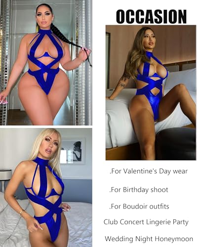 Avidlove Lingerie for Women Slutty Lingerie Bondaged Teddy Lingeries Sexy Cut Out Lingerie for Boudoir Shoot (Blue,S)
