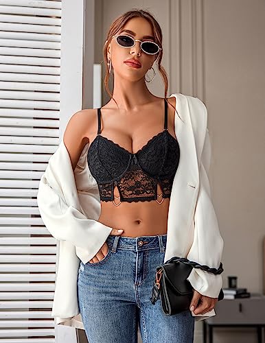 Avidlove Lingerie Sexy Set with Garter Belt Black Lingerie for Women Underwire Push Up Lingerie Lace Clubwear