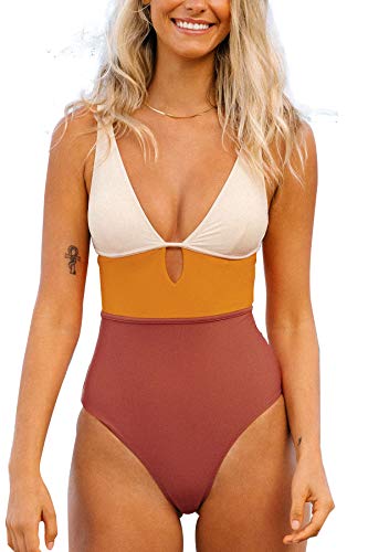CUPSHE Color Block Keyhole Cutout One Piece Swimsuit