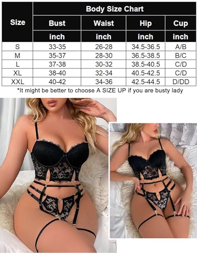 Avidlove Lingerie Sexy Set with Garter Belt Black Lingerie for Women Underwire Push Up Lingerie Lace Clubwear