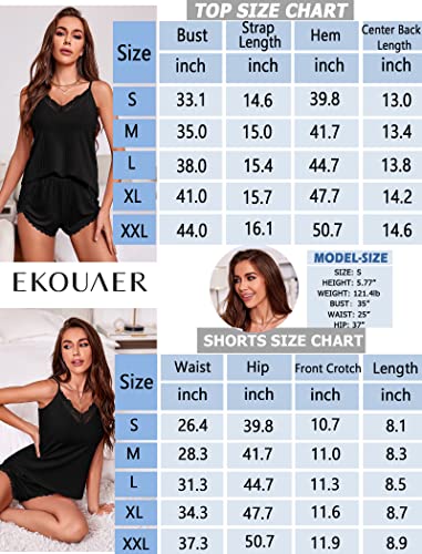 Ekouaer Womens Pajama Sets Soft Lingerie Sleepwear 2 Piece Cami Shorts Set V Neck Pj Lace Nightwear White Medium