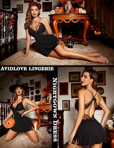 Avidlove Women Lingerie Lace Chemise Sleepwear Womens Nightgowns Sexy Black Large